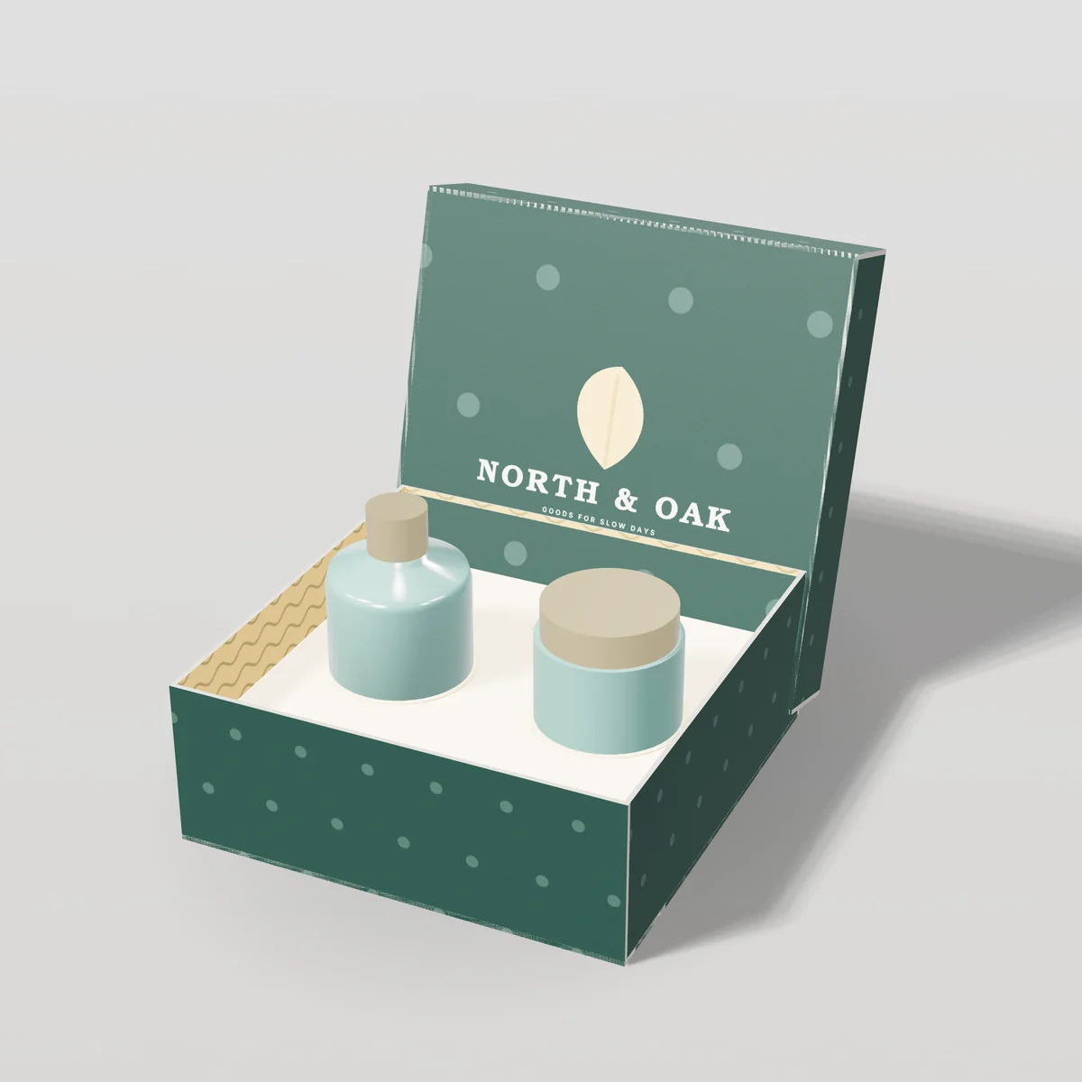 Gift Boxes concept: North & Oak design, goods for slow days