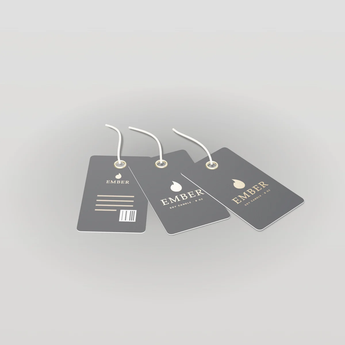 Custom Hang Tags concept: Ember design, soy candle · 8 oz